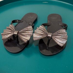 Mini Melissa Black Sandals with Shimmering Bow